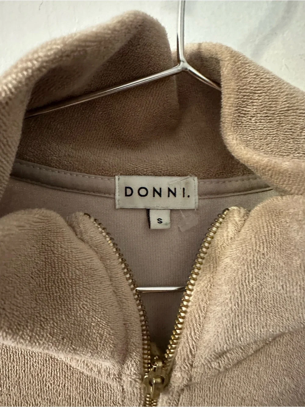 DONNI. Taupe Half-Zip Terry Sweater, size Small